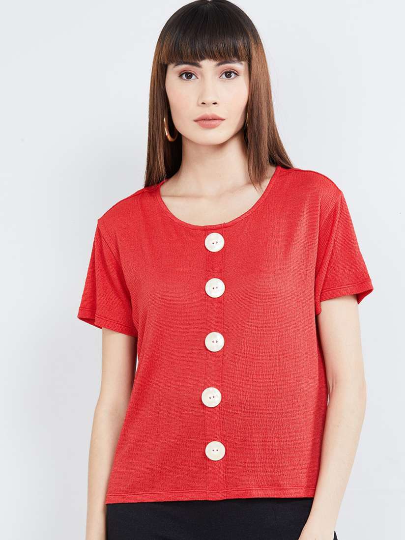 Buy max Women Red Solid Top Tops for Women 12640038 Myntra