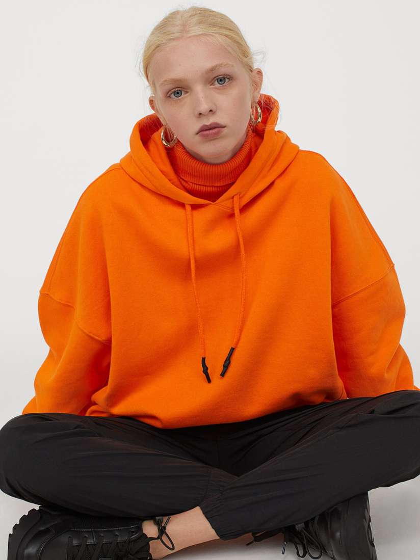 Buy H M Women Orange Solid Oversized Hoodie Sweatshirts for Women 12710112 Myntra