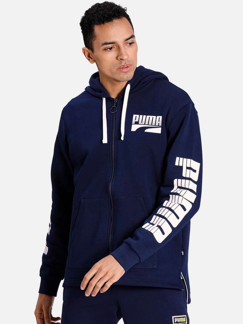 Buy Puma Men Navy Blue Self Design Tailored Rebel Bold Full Zip Track Jacket Jackets for Men 12706896 Myntra