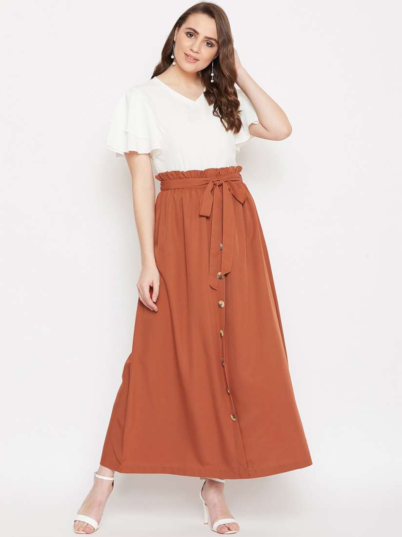 Buy Bitterlime Women Off White Brown Solid Top with Skirt Co Ords for Women 12717086 Myntra