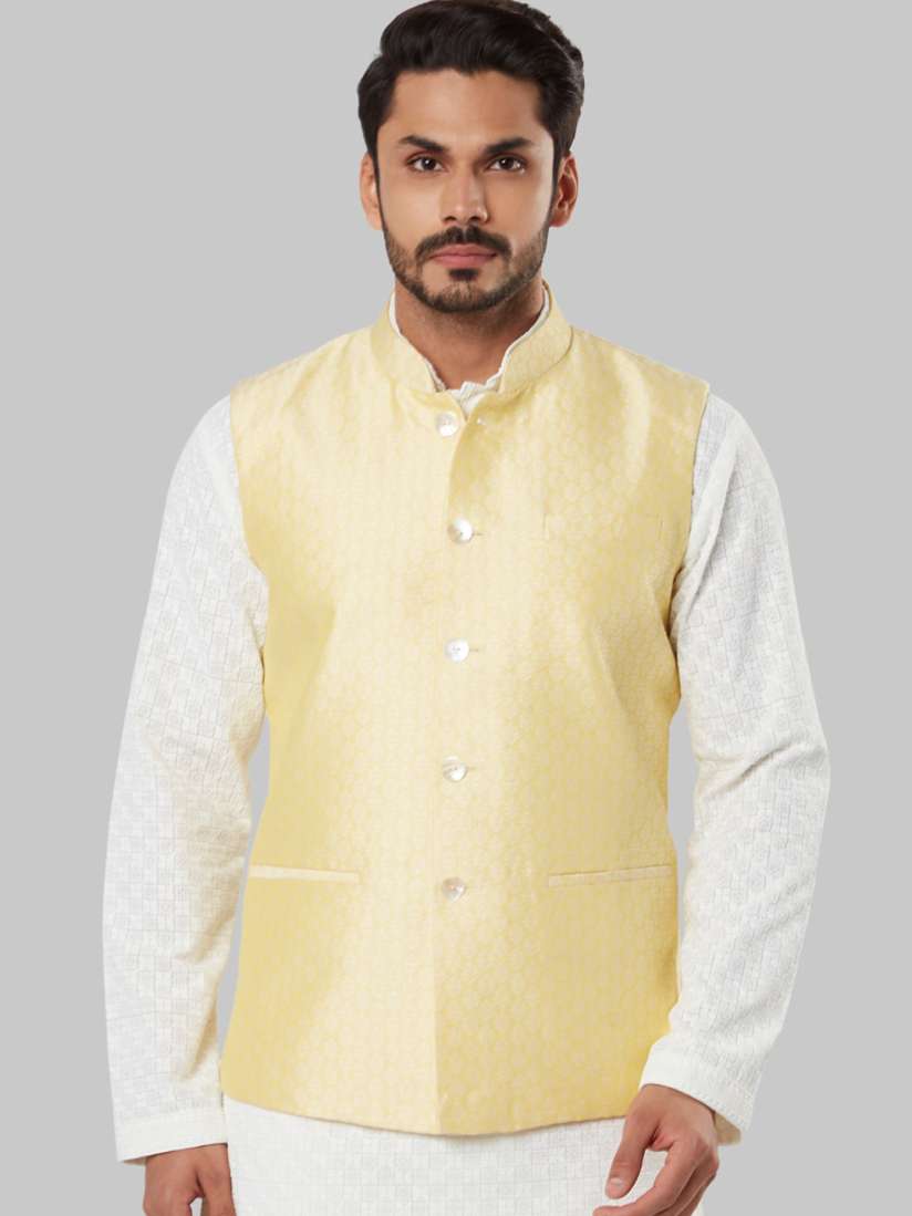 Buy Ethnix by Raymond Men Yellow Woven Design Nehru Jacket Nehru Jackets for Men 12720786 Myntra
