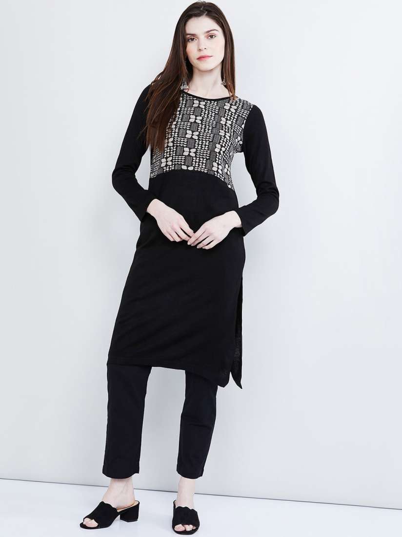 Myntra black long kurtis hot sale