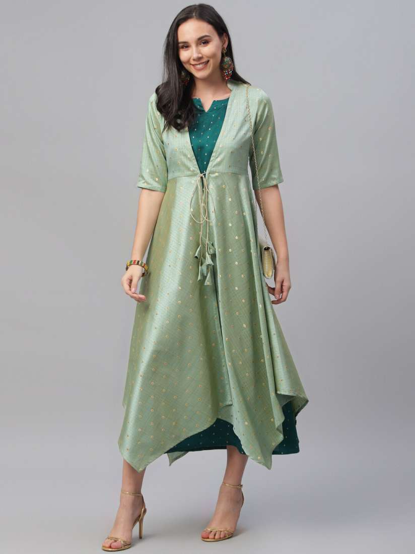 Buy Libas Green Embroidered Maxi Dress with Shrug Ethnic Dresses for Women 12741816 Myntra