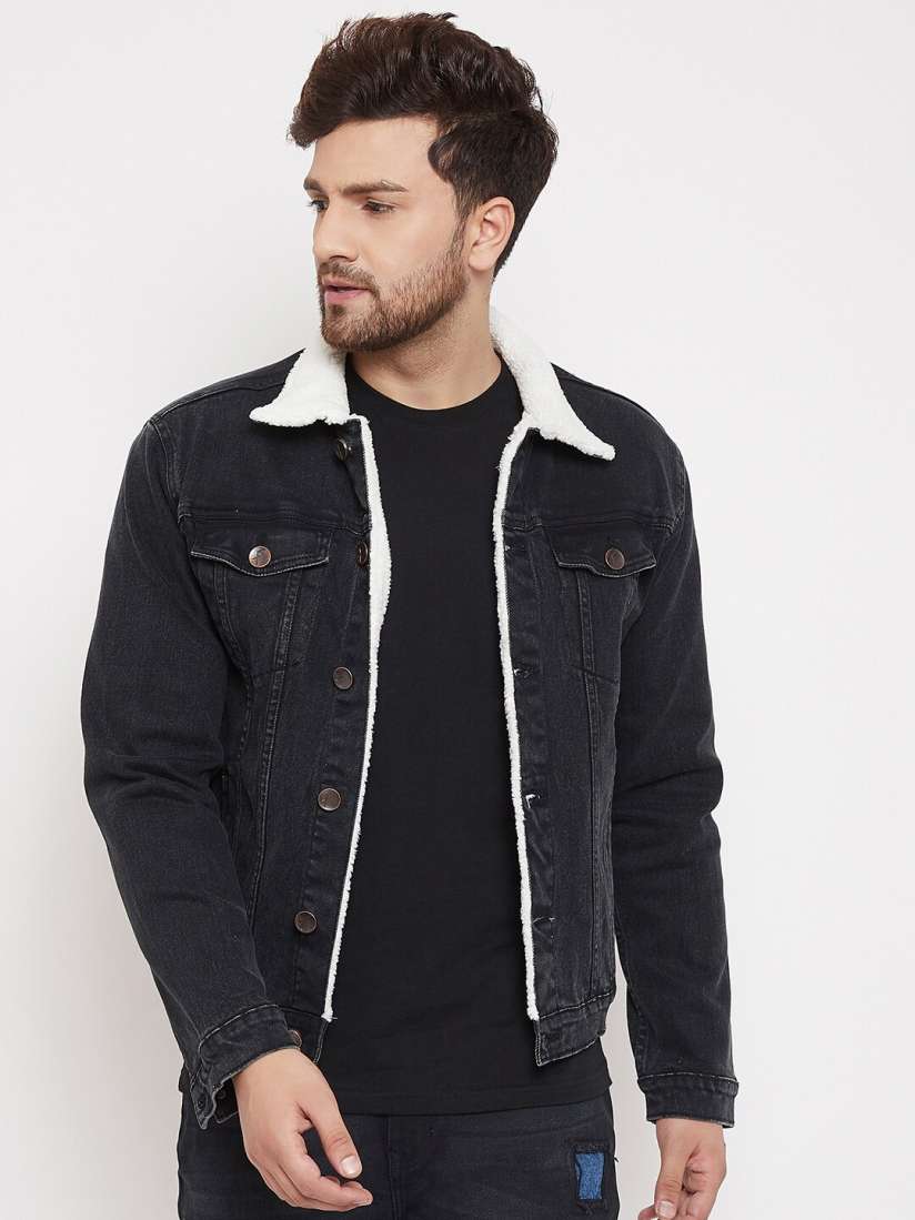 Buy FUGAZEE Men Black Solid Denim Jacket Jackets for Men 12748606 Myntra