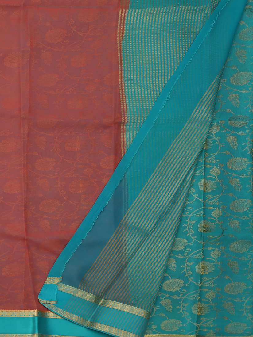 Buy Pothys Peach Coloured Blue Pure Silk Colourblocked Mysore Silk Saree Sarees for Women 12756170 Myntra