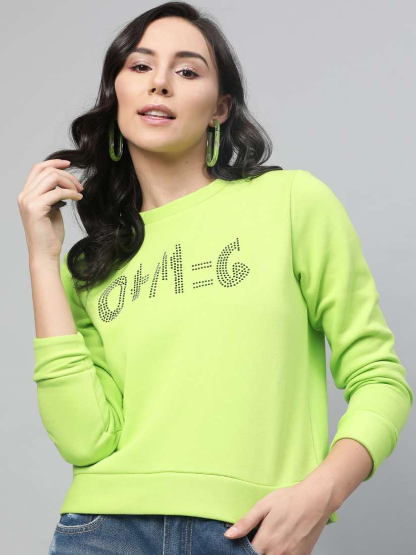 Buy STREET 9 Women Fluorescent Green Printed Sweatshirt Sweatshirts for Women 12767156 Myntra