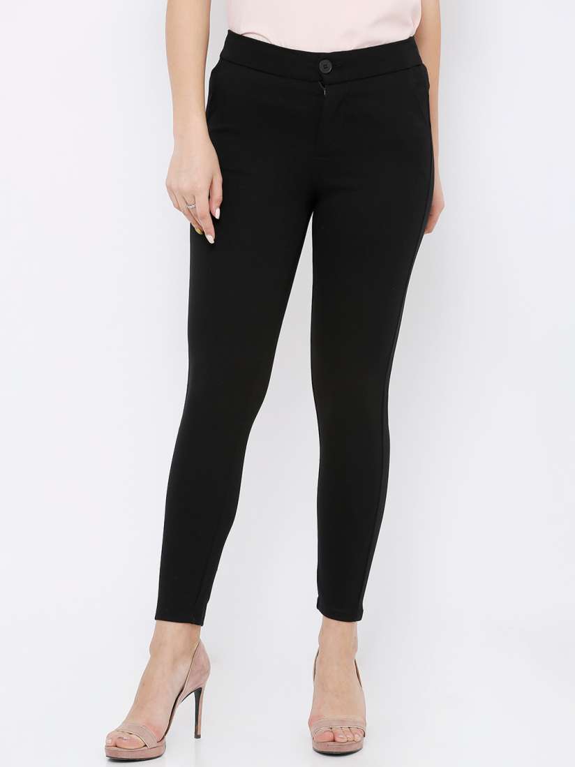 Buy Kraus Jeans Women Black Solid Skinny Fit Treggings Jeggings for Women 12777680 Myntra