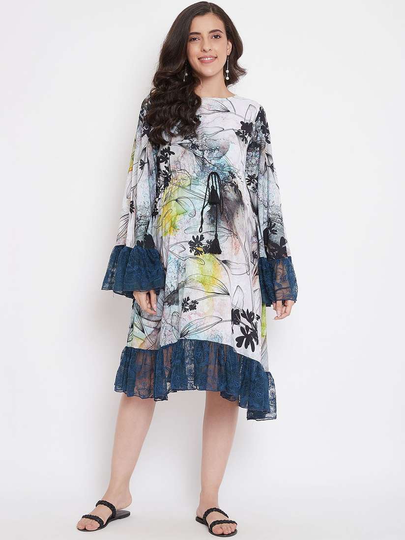 Buy The Kaftan Company Women Grey Floral Print Maternity A-Line