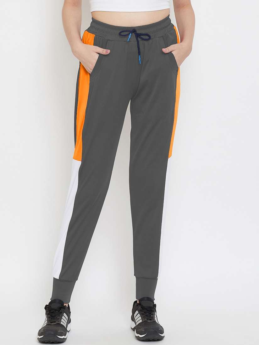 Buy CHROME CORAL Women Grey Orange Colourblocked Straight Fit Joggers Track Pants for Women 12804708 Myntra