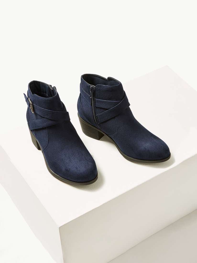 Buy Marks Spencer Women Navy Blue Solid Leather Mid Top Flat Boots Boots for Women 12819198 Myntra