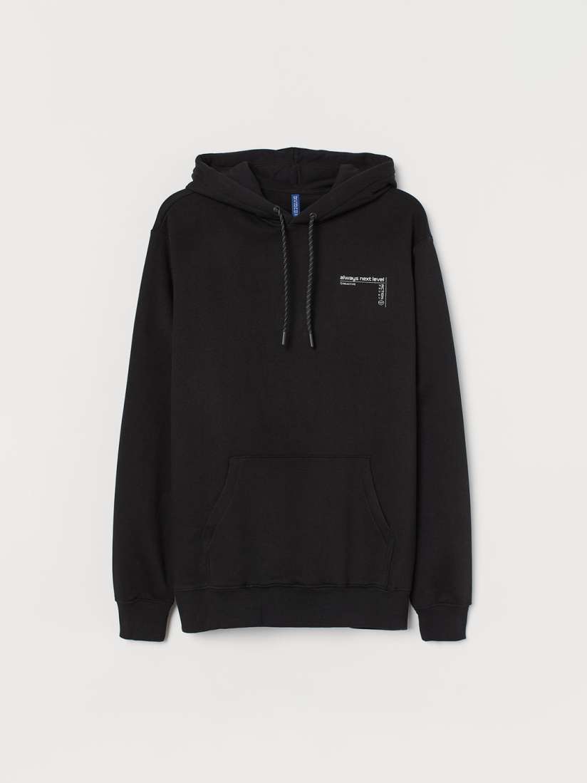 Buy H M Men Black Hooded Top With a Motif Sweatshirts for Men 12823890 Myntra