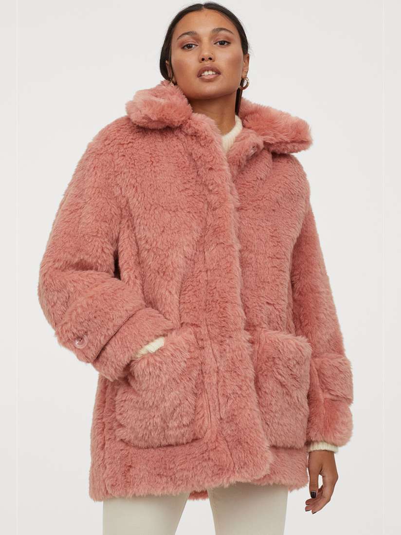 Pink faux fur coat h&m hot sale