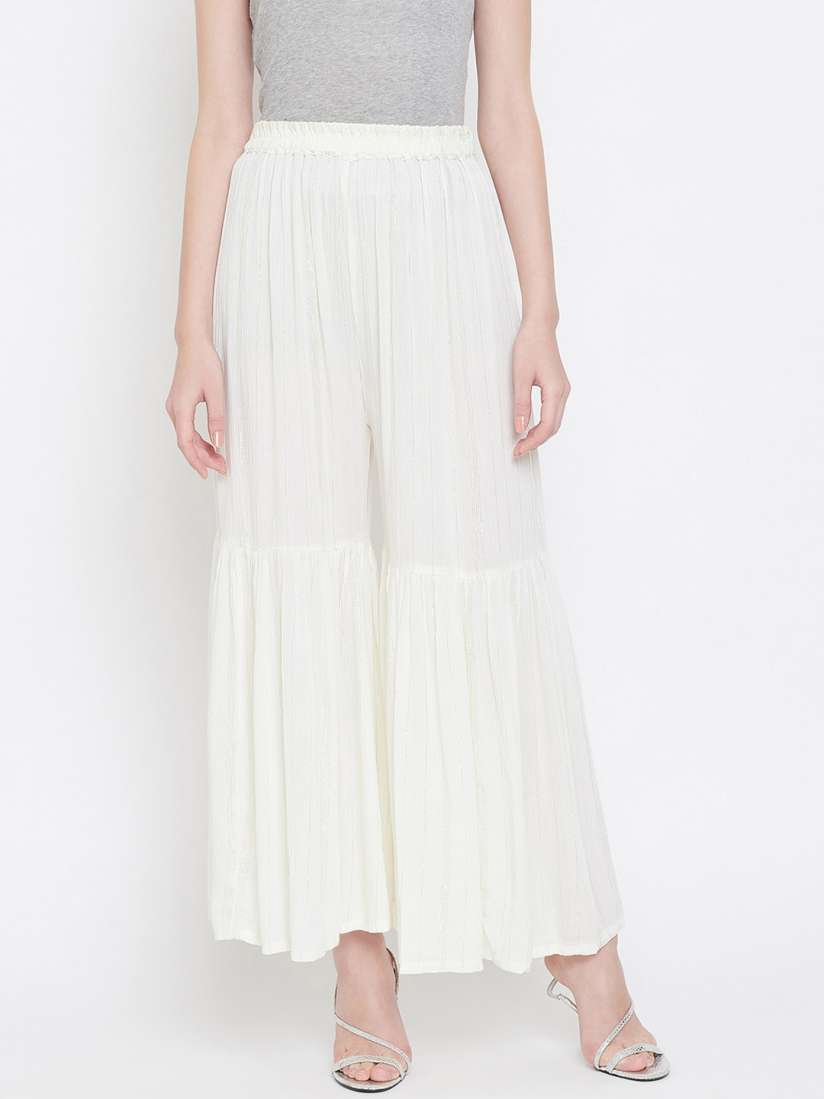 Buy Castle Women Off White Solid Flared Sharara Pants Palazzos for Women 12832520 Myntra