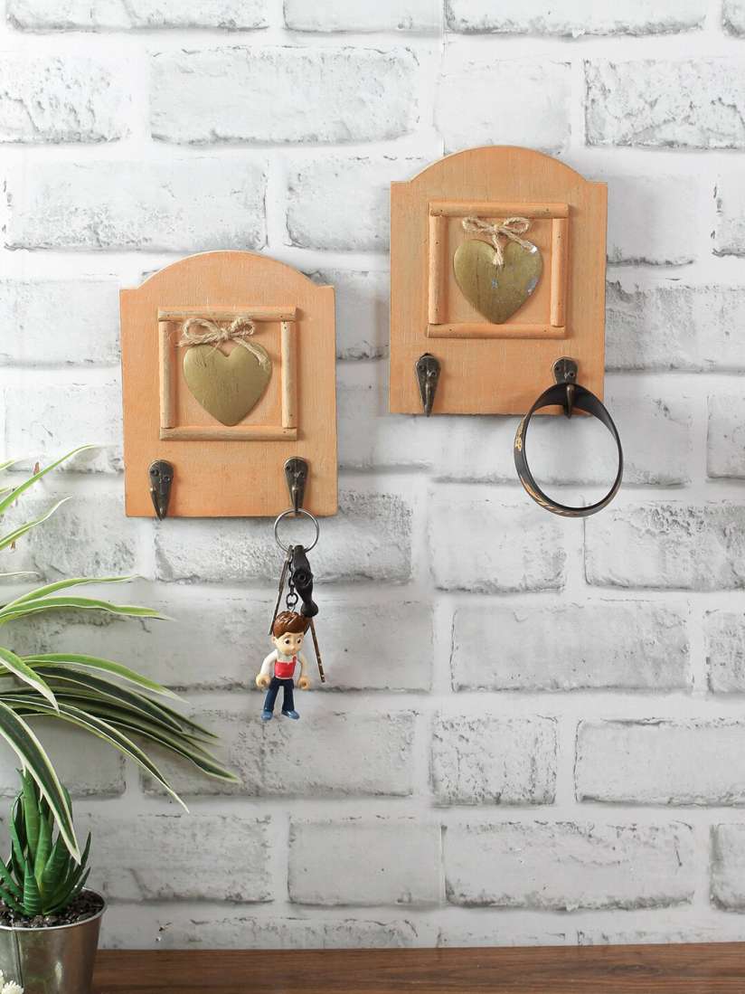 Buy Aapno Rajasthan Set Of 2 Light Orange Hand painted Wall Hooks with Brass Heart Accent Key Holders for Unisex 12839168 Myntra