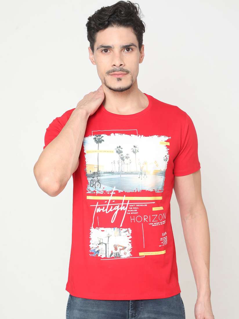 Buy Oxemberg Men Red WPrinted Round Neck Pure Cotton T shirt Tshirts for Men 12854402 Myntra
