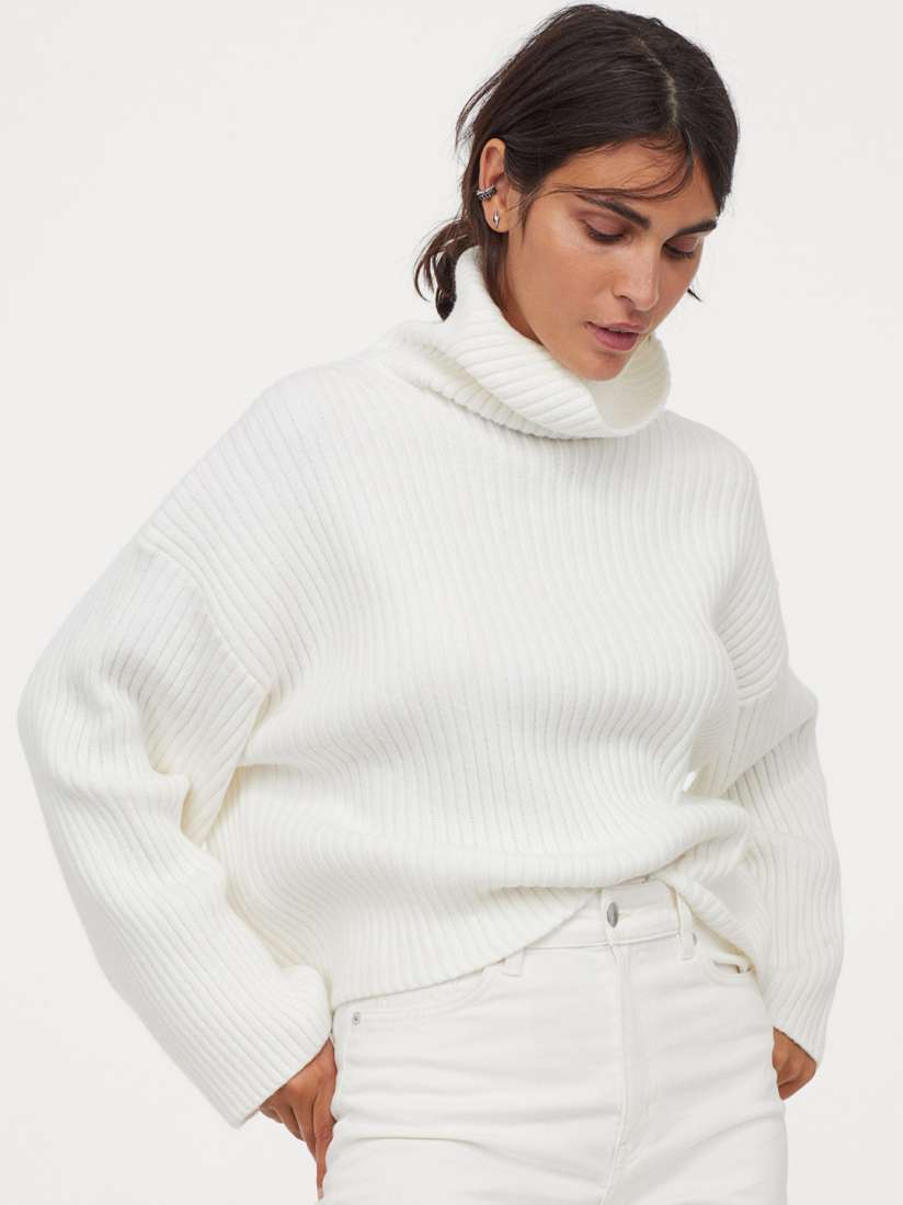 White ribbed polo neck jumper top