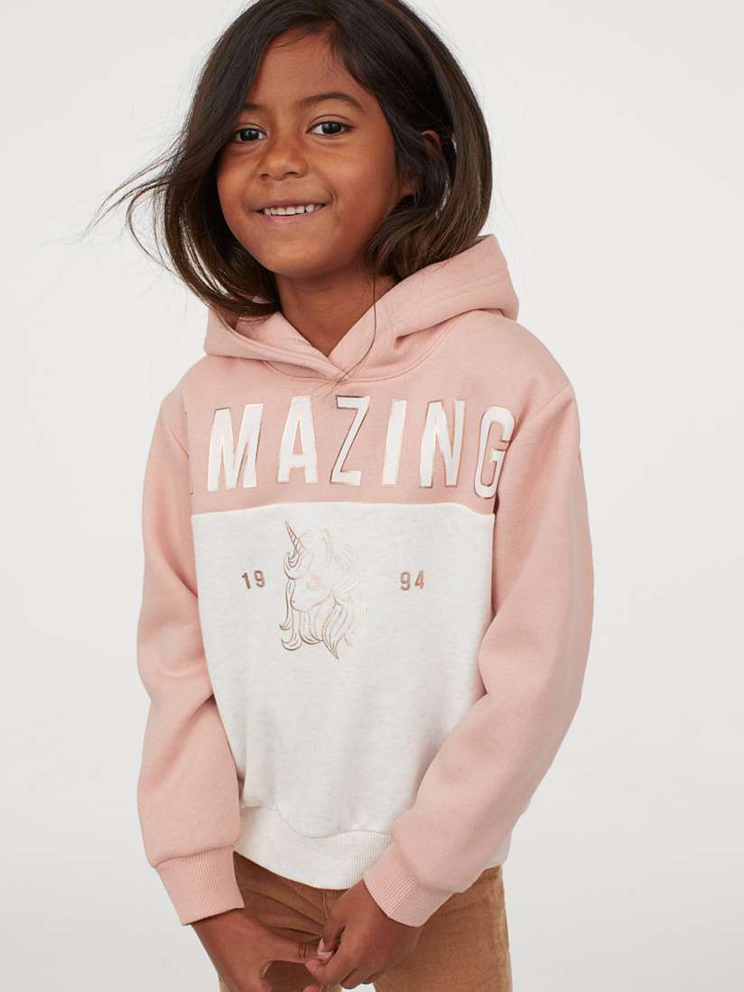 Buy H M Girls Peach Coloured White Motif Detail Hoodie Sweatshirts for Girls 12674064 Myntra