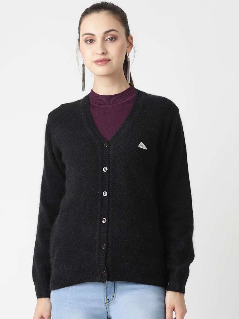 Buy Monte Carlo Women Black Solid Woolen Cardigan Sweater Sweaters for Women 12700106 Myntra