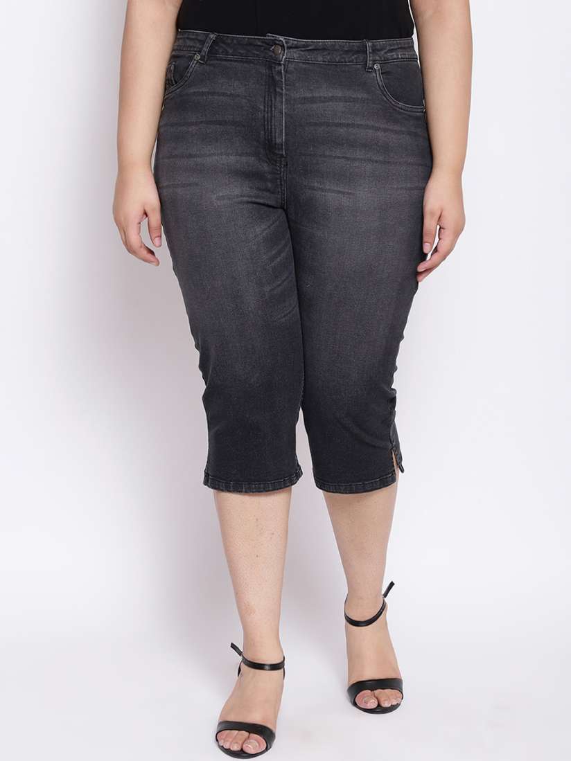 Plus size black denim capris shop