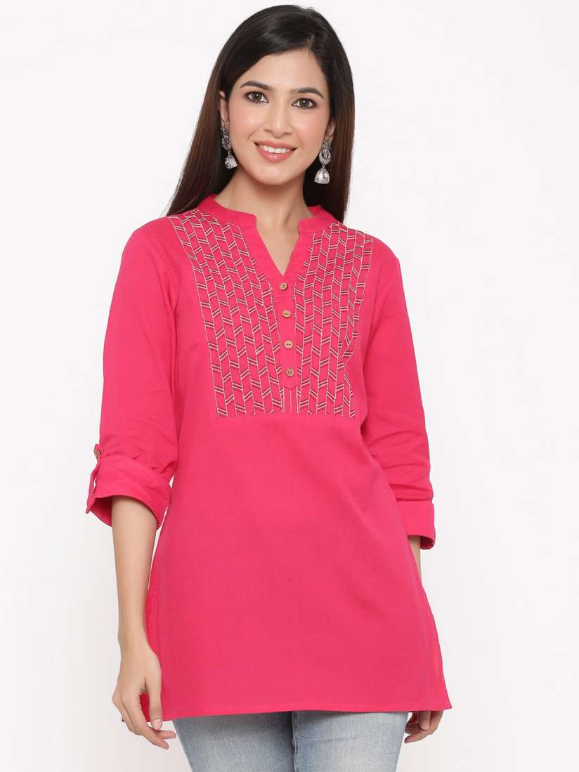 Buy Juniper Women Fuchsia White Flex Embroidered Straight Kurti Kurtis for Women 12696660 Myntra