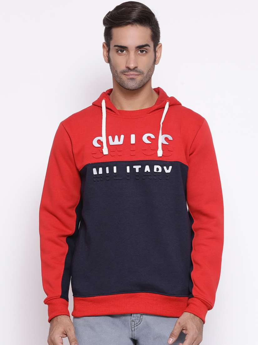 Buy SWISS MILITARY Men Navy Blue Red Colourblocked Hooded Sweatshirt Sweatshirts for Men 12872118 Myntra