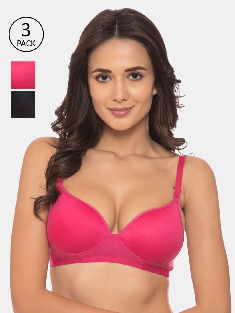 Buy Souminie Pack Of 3 Solid Non Wired Heavily Padded Everyday Bra S 716 DPK MG BLK 32D Bra for Women 12871664 Myntra