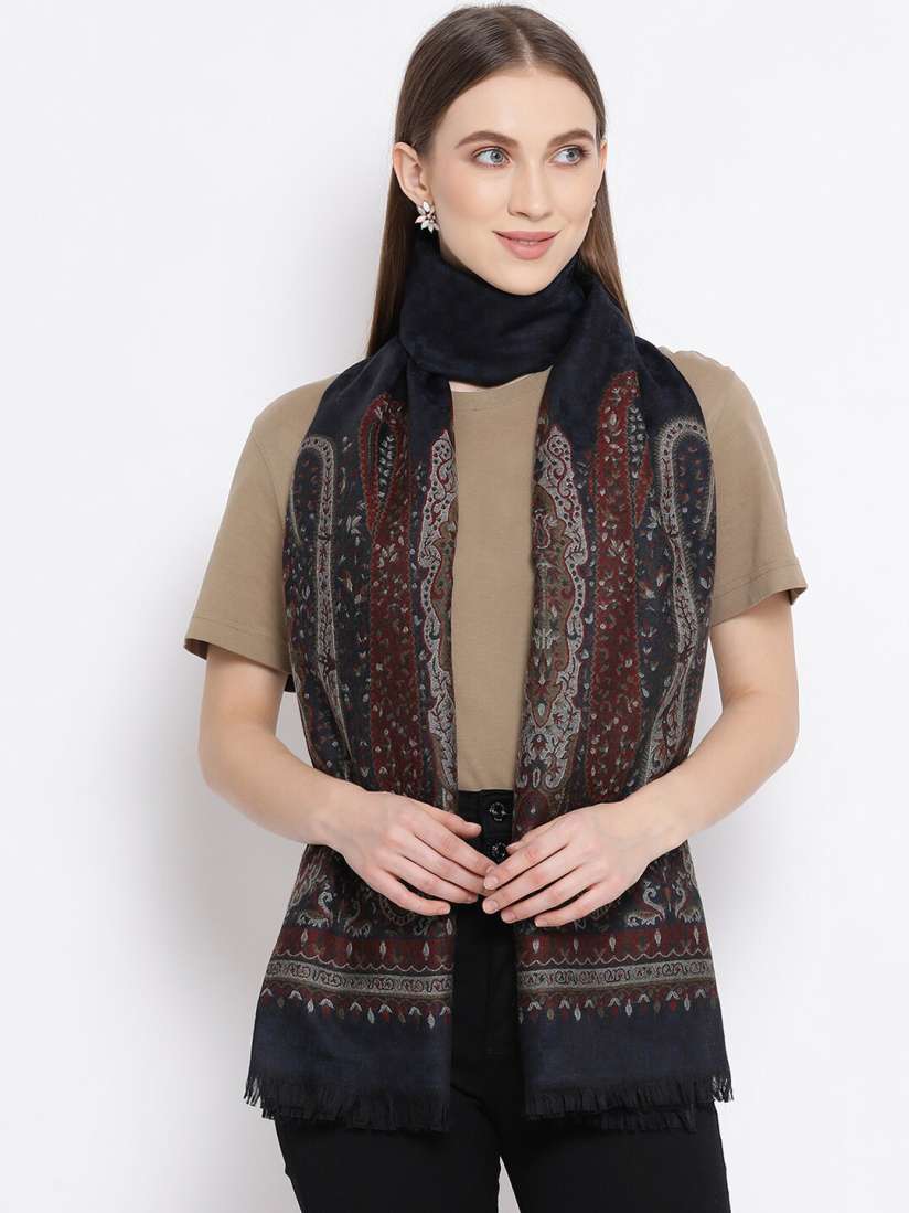 Buy SHINGORA Women Navy Blue Maroon Woven Design Pure Woolen Stole Stoles for Women 12940196 Myntra