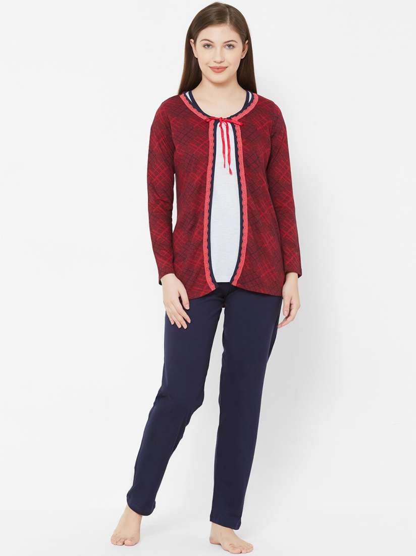 Buy Juliet Women Grey Maroon Checked Night suit Night suits for Women 12960670 Myntra