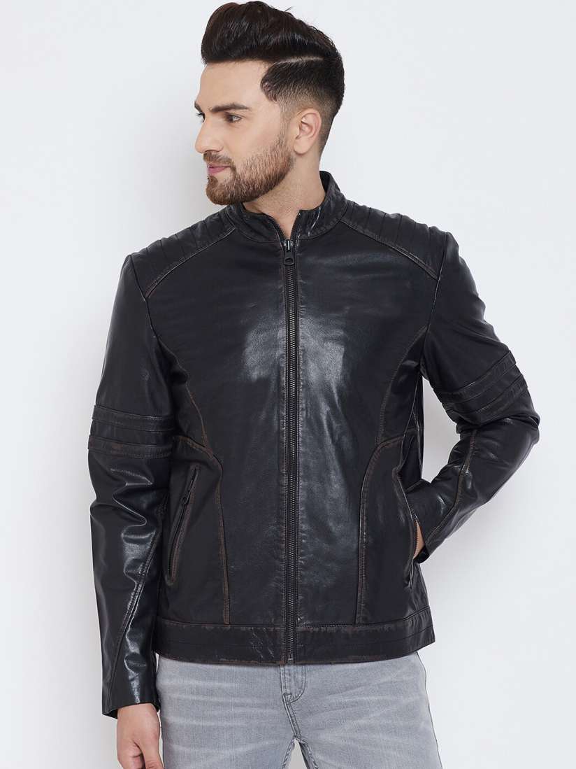 Justanned men's leather jacket top