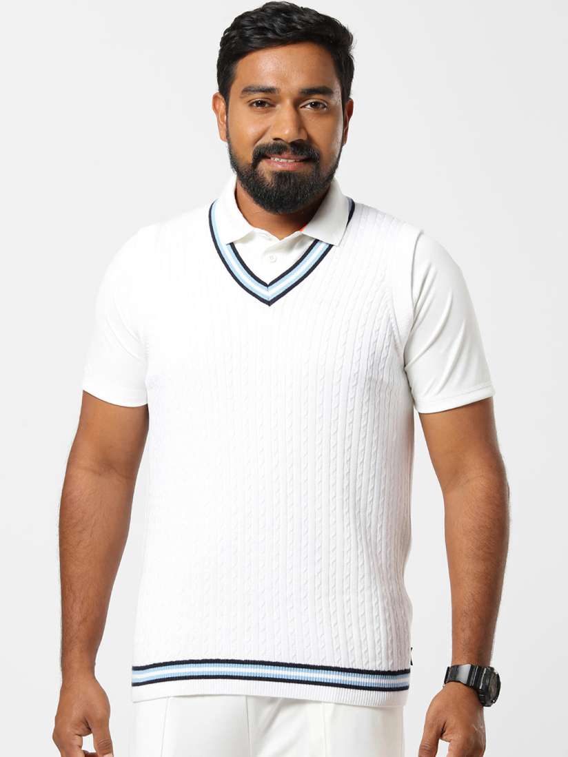 Buy FLX By Decathlon Men White Self Design Cricket Sweater Vest Sweaters for Men 12976144 Myntra
