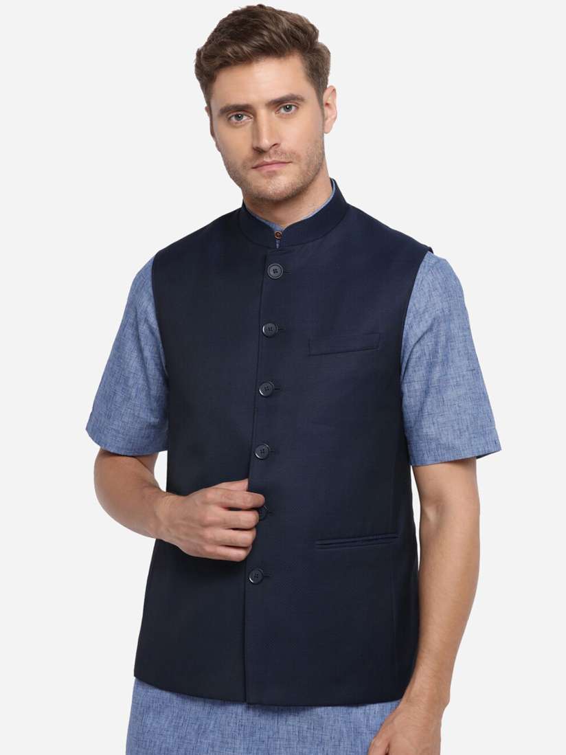 Buy JADE BLUE Men Navy Blue Woven Design Corduroy Modi Jacket Nehru Jackets for Men 12982186 Myntra