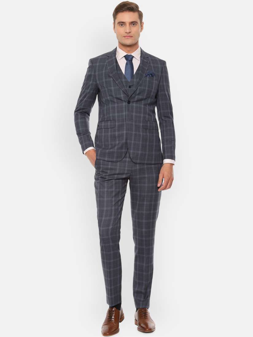 Buy Louis Philippe Men Grey Checked Slim Fit Single Breasted Formal Three Piece Suit Suits for Men 12980076 Myntra