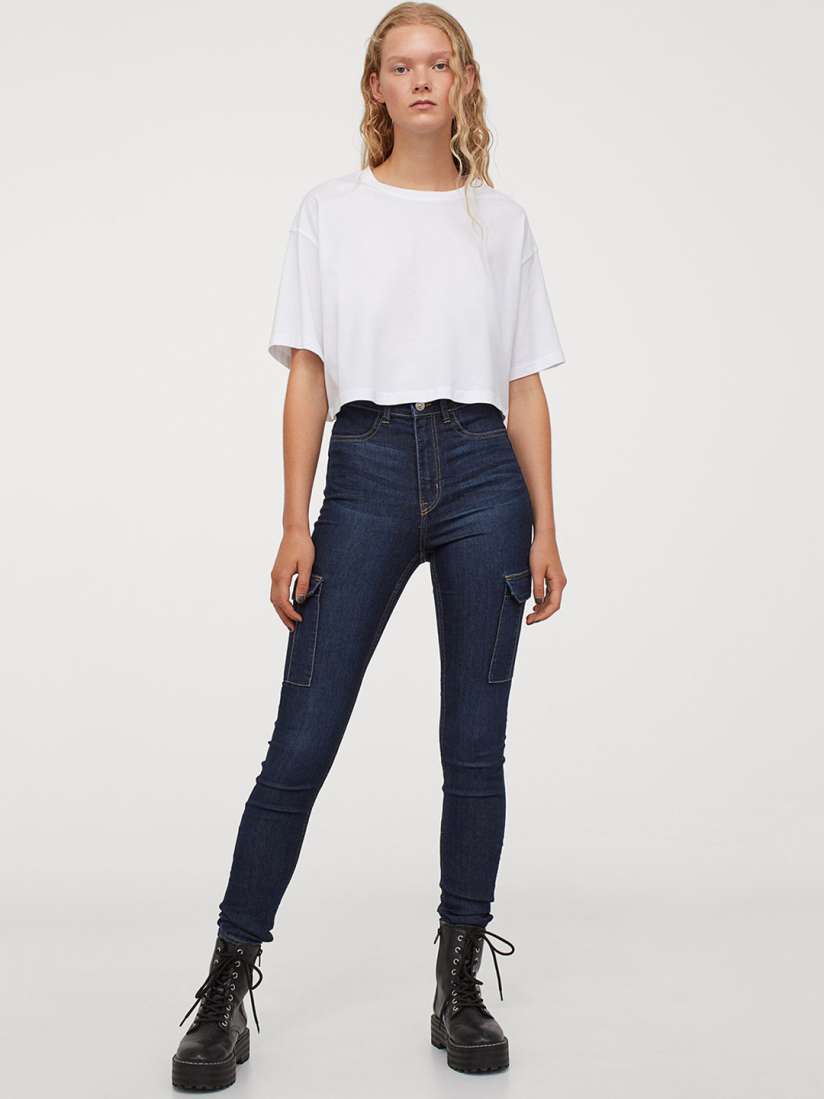 Buy H M Women Blue Solid Slim High Cargo Jeans Jeans for Women 13014644 Myntra