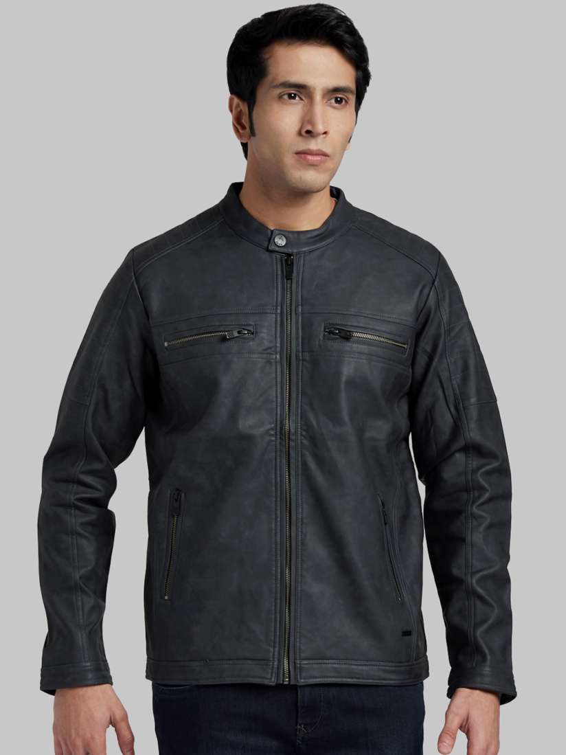 Buy Parx Men Blue Solid Biker Jacket Jackets for Men 13028466 Myntra