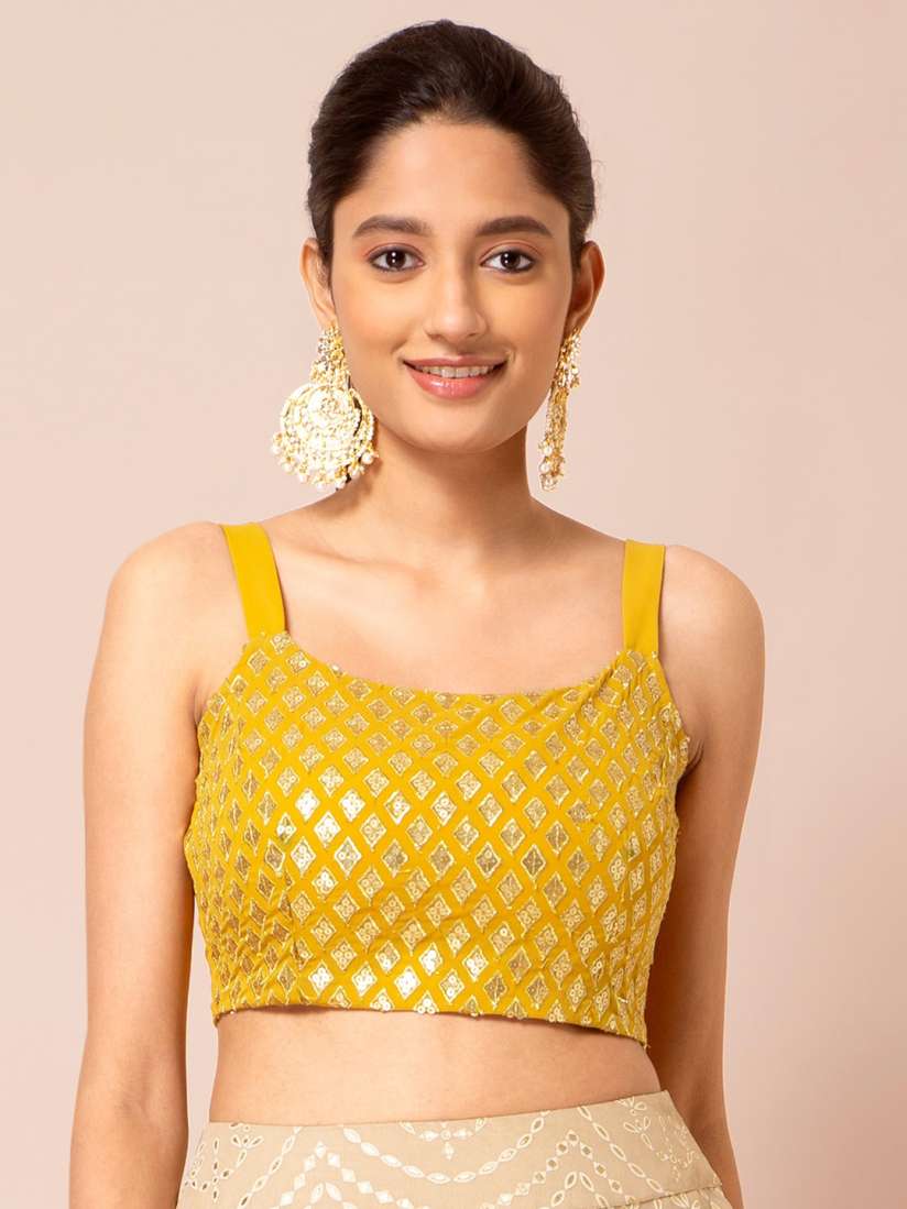 Buy INDYA Women Yellow Gold Coloured Embellished Fitted Crop Top Tops for Women 13066834 Myntra