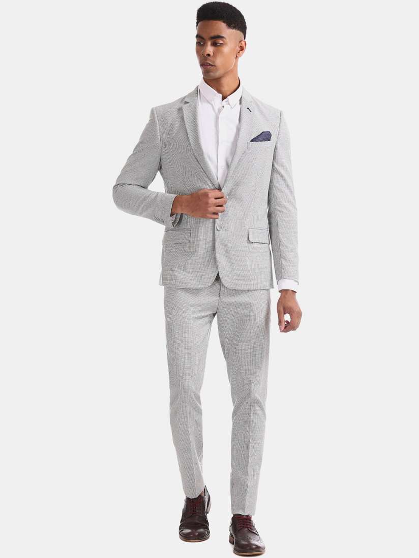 Buy Arrow Men Grey Off White Checked Slim Fit Single Breasted Zero Calorie Formal Suit Suits for Men 12881258 Myntra