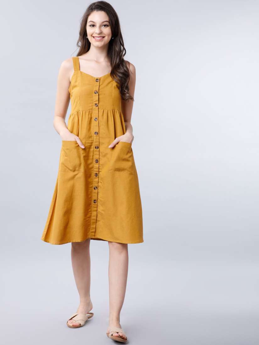 Buy Tokyo Talkies Women Mustard Yellow Solid Fit Flare Dress Dresses for Women 12887822 Myntra