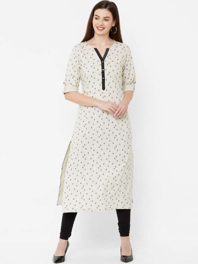 Buy Juliet Women Cream Coloured Black Printed Straight Kurta Kurtas for Women 12912986 Myntra
