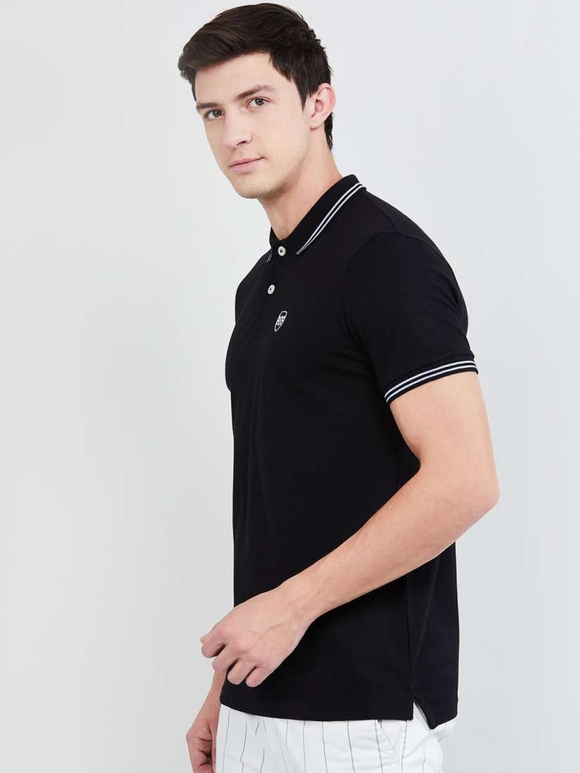 Buy max Men Black Solid Polo Collar T shirt Tshirts for Men 12910748 Myntra