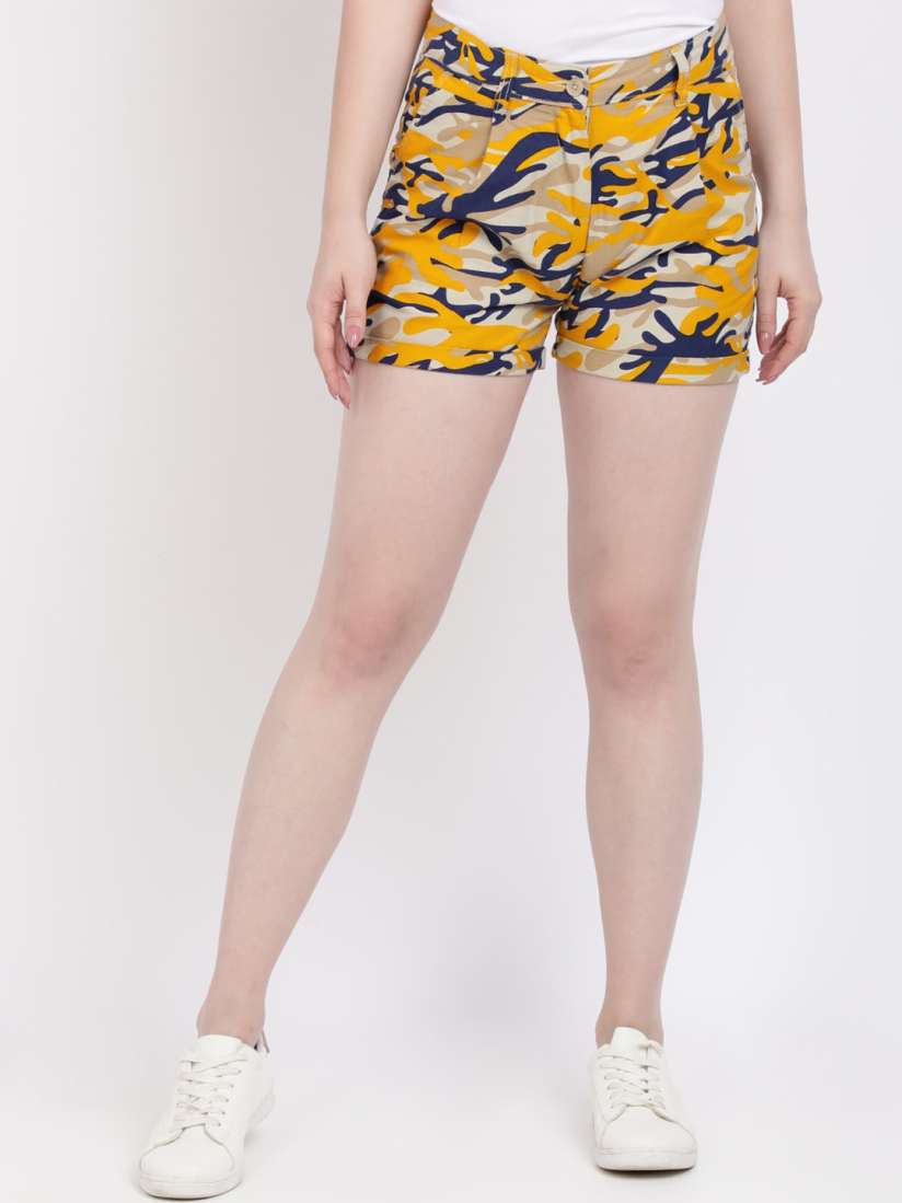 Buy Bene Kleed Women Yellow Camouflage Printed Slim Fit Anti Bacterial Finish Regular Shorts Shorts for Women 13132644 Myntra