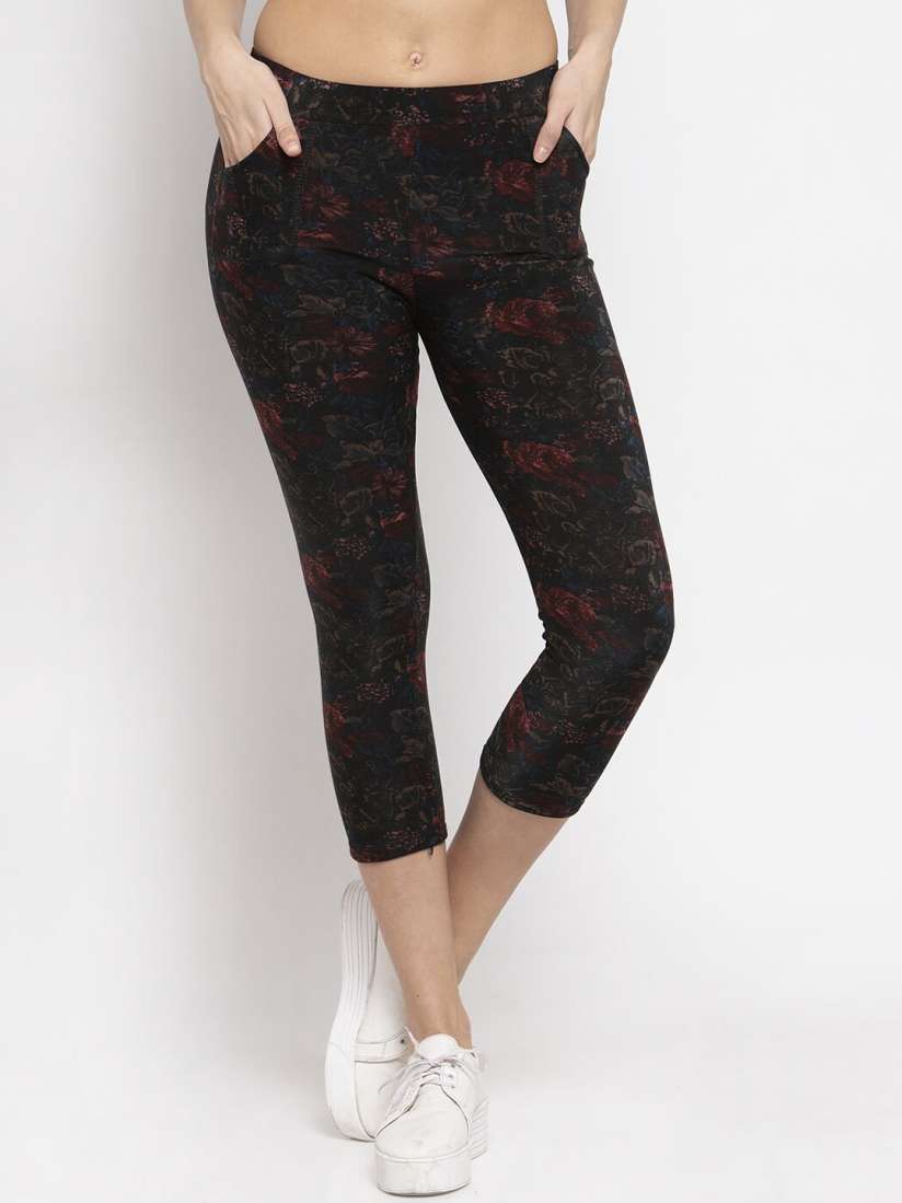 Buy KLOTTHE Women Black Red Floral Printed Jeggings Jeggings for Women 13210880 Myntra