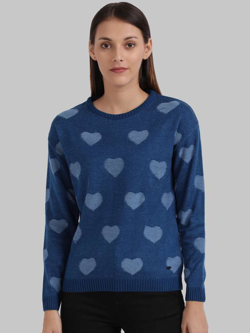 Buy Parx Women Blue Printed Pullover Sweater Sweaters for Women 13222130 Myntra