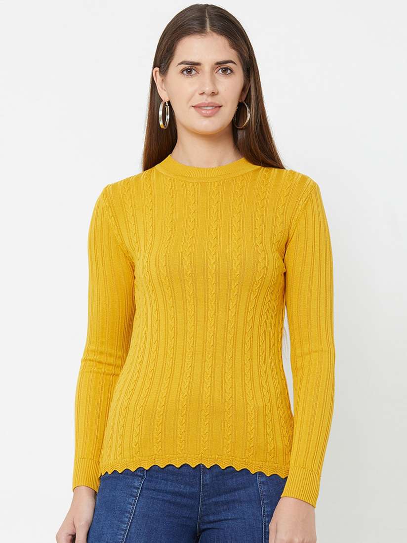 Buy Kraus Jeans Women Mustard Yellow Self Design Pullover