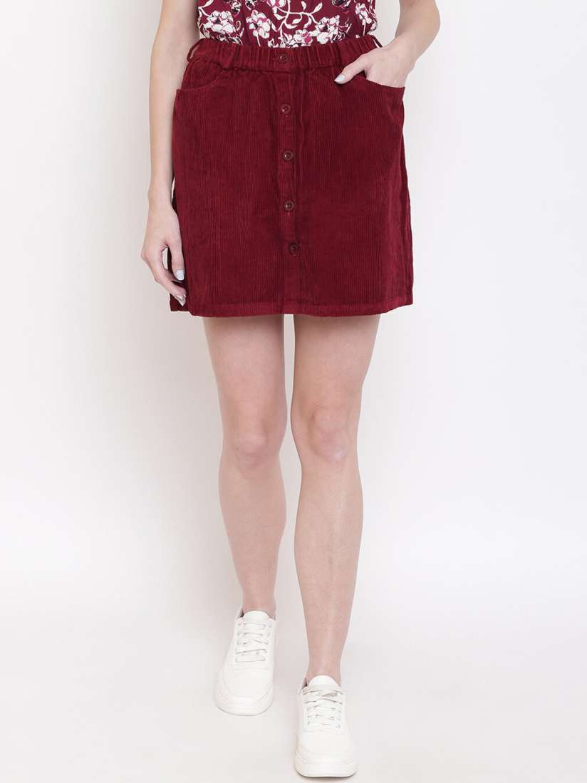 Buy Mayra Women Maroon Solid Corduroy A line Skirt Skirts for Women 13244502 Myntra