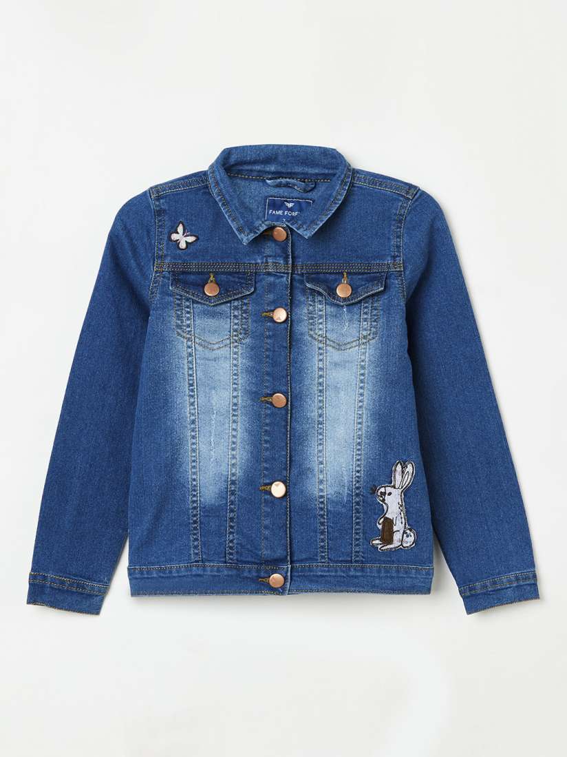 Buy Fame Forever by Lifestyle Girls Navy Blue Solid Denim Jacket Jackets for Girls 13265714 Myntra