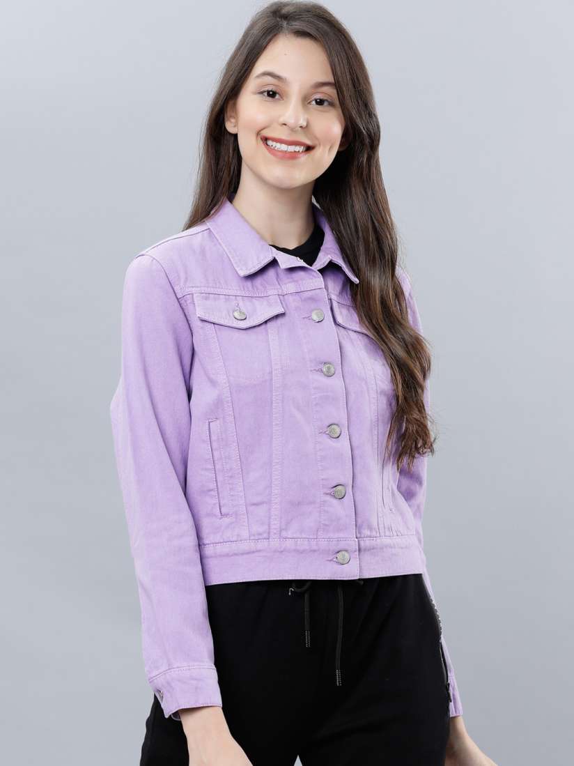 Buy Tokyo Talkies Women Purple Solid Denim Jacket Jackets for Women 13272394 Myntra
