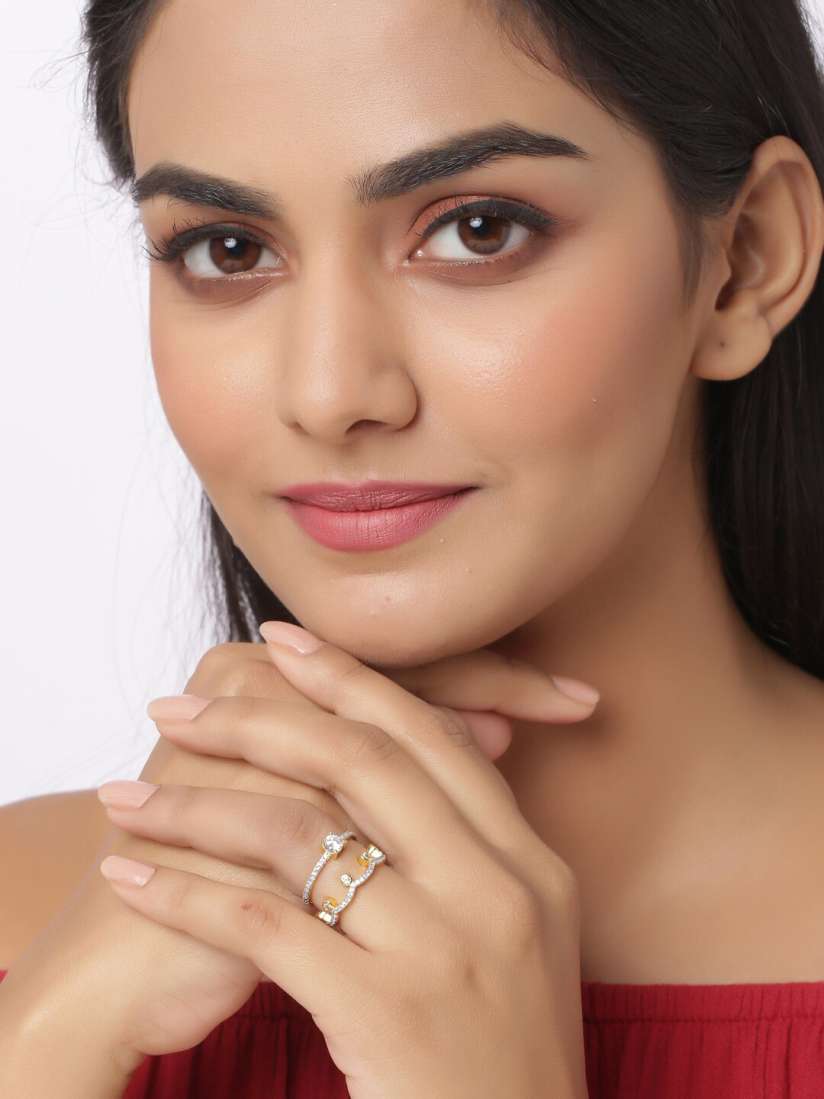 Buy Voylla Set Of 2 Platinum Plated Gold Toned White CZ Studded Handcrafted Finger Rings Ring for Women 13143142 Myntra