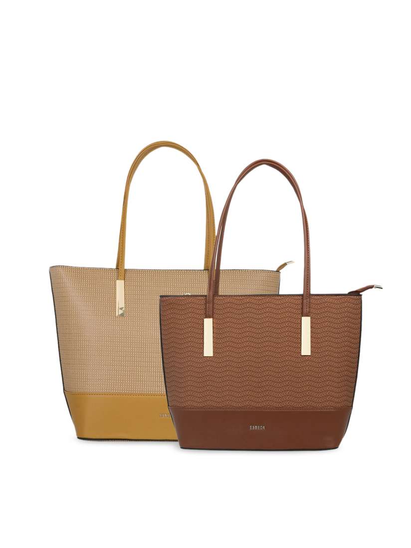 Buy ESBEDA Beige Brown Set of 2 Textured Tote Bag Handbags for Women 13143446 Myntra