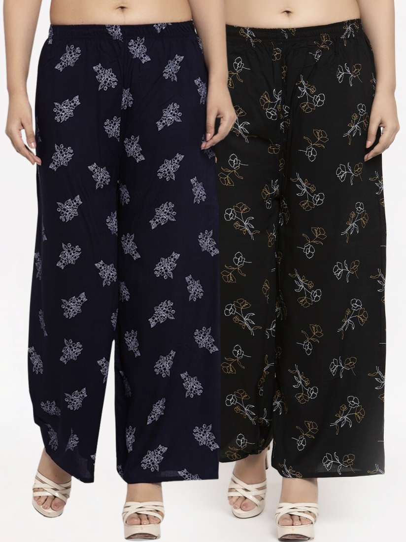 Buy KLOTTHE Women Pack Of 2 Navy Blue Black Printed Straight Palazzos Palazzos for Women 13291104 Myntra