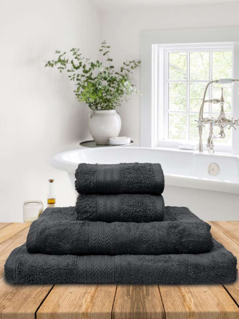 Buy BOMBAY DYEING Set Of 4 Charcoal Grey Solid 550 GSM Tulip Towels Towel Set for Unisex 13300356 Myntra